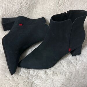 Marc Joseph Navy Blue Ankle Booties with Red Accent